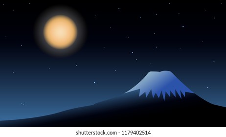 Mount Fuji with the moon . Vector illustration.