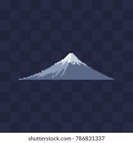 Mount Fuji. Mountain icon. Pixel art style. 8-bit. Isolated vector illustration. 