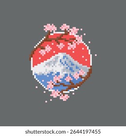 Mount Fuji, pixel art illustration