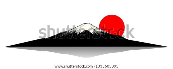 富士山と赤い太陽のシルエット のベクター画像素材 ロイヤリティフリー