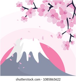 Mount Fuji Sakura Pink Background Vector Image
