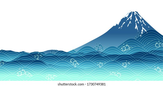 Mount Fuji sea wave background