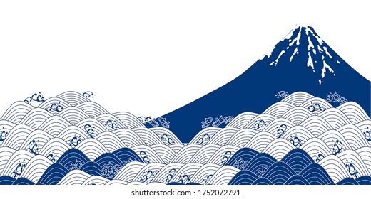 Mount Fuji sea wave background