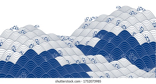 Mount Fuji sea wave background