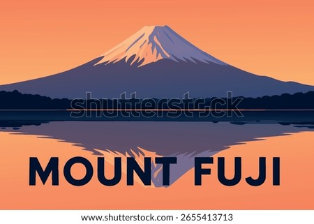 Mount Fuji stands in serene tranquility at dawn, its majestic peak bathed in soft morning light. The calm surroundings and breathtaking views offer a peaceful escape into nature