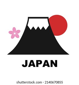 Mount Fuji, the sun and cherry blossom. Vector.