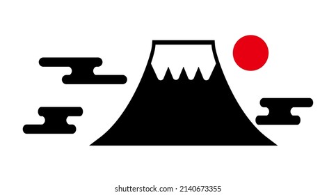 Mount Fuji and the sun in Japan. Vector.