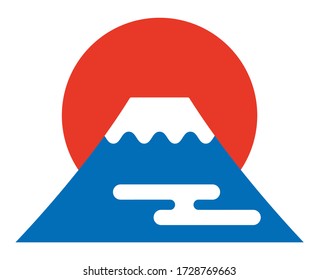 Mount Fuji And Sunrise In Japan. Vector Symbol Illustration.