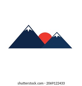 Monte Fuji e icono de la pantalla plana de los vectores de salida del sol