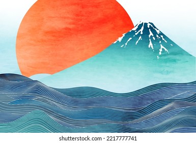 Mount Fuji wave New Year's card background