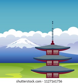 Mount Fuji and World Heritage Pagoda Shrine Landscape Vector Full