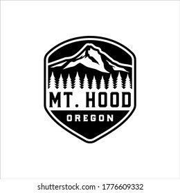 Mount hood in a badge with a retro design - Shutterstock ID 1776609332