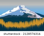 Mount Hood, Oregon Abstract Mountain and forest Vector Art