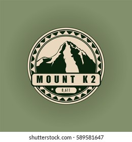 Mount K2, mountain symbol, abstract patch, with name, and height in meters, vector illustration