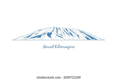 Mount Kilimanjaro, popular climbing destination. Sight dormant volcano from Kilimanjaro National Park. Mountain vector icon for logo, emblem, banners for mountain climbing, hiking trails, in linear st