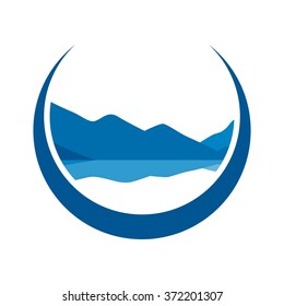 Mount With Lake Logo Vector.