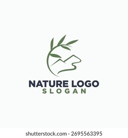 conceito do logotipo vintage da montagem e da folha, vetor do projeto do logotipo da aldeia