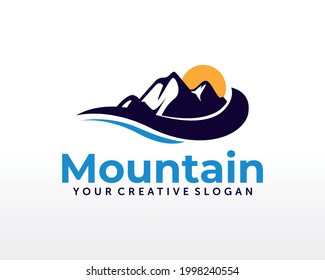 Mount Logo design. Mountain and river Logo design vector