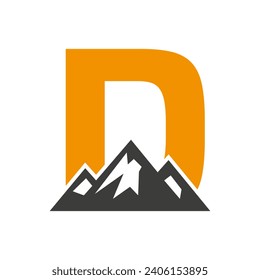 Logo De Montaje En La Letra D, Plantilla De Vector De Símbolo De Montaña