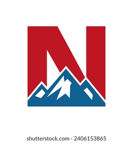 Mount Logo On Letter N, Mount Hill Symbol Vector Template