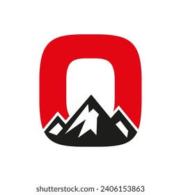 Mount Logo On Letter O, Mount Hill Symbol Vector Template