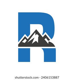 Mount Logo On Letter R, Mount Hill Symbol Vector Template
