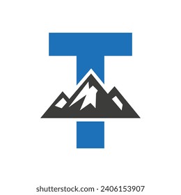 Mount Logo On Letter T, Mount Hill Symbol Vector Template