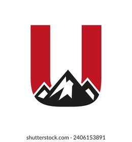 Mount Logo On Letter U, Mount Hill Symbol Vector Template