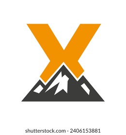 Mount Logo On Letter X, Mount Hill Symbol Vector Template