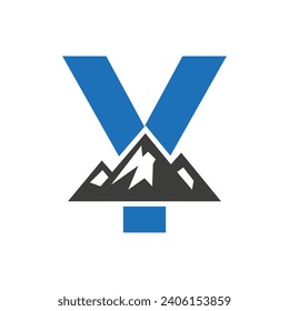 Mount Logo On Letter Y, Mount Hill Symbol Vector Template