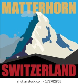 Mount Matterhorn (Monte Cervino) - peak in the Alps, mountain adventure background, vector illustration