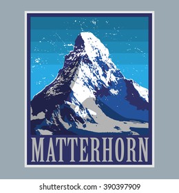 Mount Matterhorn (Monte Cervino) - peak in the Alps, mountain adventure background, vector illustration