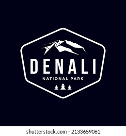 Mount McKinley simple logo illustration, Denali national park emblem patch.