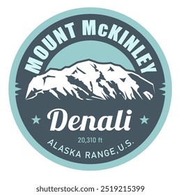 Monte McKinley selo, Denali pico, Alaska Range emblema com montanhas cobertas de neve, vetor