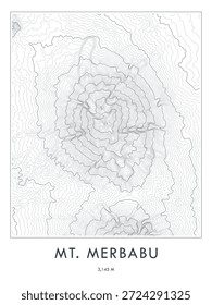 Mount Merbabu mapa topográfico impresso. Linhas de contorno minimalistas arte.