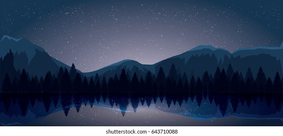 Mount and night sky vector illustration. Design element for flyers, posters, brochures, web banner