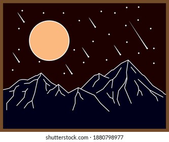 the mount in the night with stars fall in