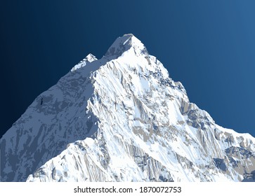 Mount Nuptse mountain vector illustration, one of the best Nepal mountains