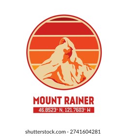 Mount Rainer with Coordinate in Retro Silhouette Perfect for Print. Apparel, etc