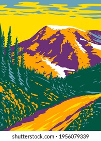 Mount Rainier National Park an Active Stratovolcano in the Cascades Located in Pierce County and Lewis County in Washington State WPA Poster Art