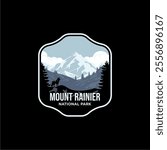 Mount Rainier National Park logo patch badge illustration, mountain peak landscape design emblem