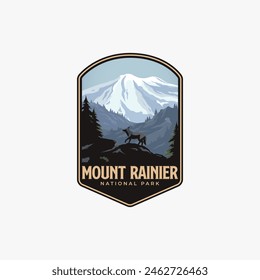 Ilustración de la insignia del parche del logotipo del Parque Nacional del Monte Rainier, pico del diseño del paisaje de montaña