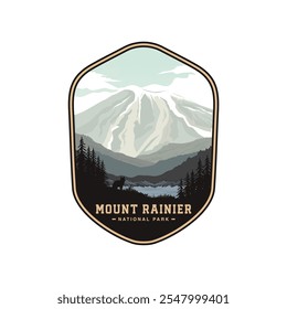 Mount Rainier National Park logo patch badge illustration, peak of mountain scenery design