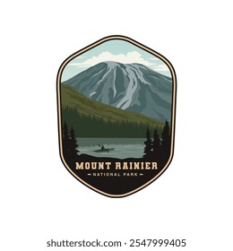 Mount Rainier National Park logo patch badge illustration, peak of mountain scenery design