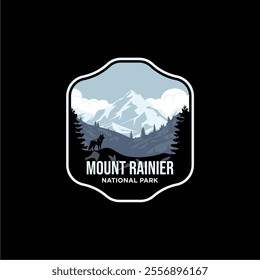 Mount Rainier National Park logo patch badge illustration, mountain peak landscape design emblem