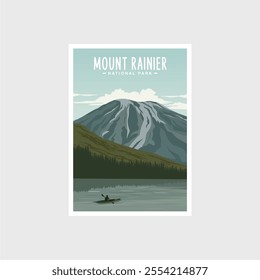 Mount Rainier National Park poster illustration, peak of mountain scenery poster design