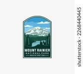 Mount rainier national park vector template. Washington landmark illustration in emblem patch style.
