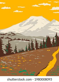 Mount Rainier Viewed from Cowlitz Divide Along the Wonderland Trail Located in Mount Rainier National Park in Washington State WPA Poster Art
