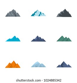 Mount rocky icons set. flat set of 9 mount rocky vector icons for web isolated on white background