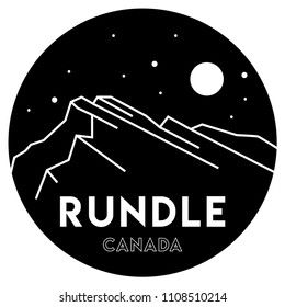 Mount Rundle. Canadian Rockies. Mountains in Canada. Vector black and white illustration. Travel and tourism. Print design